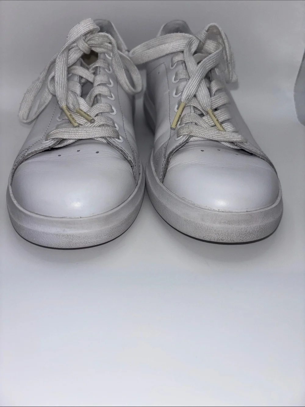 Tory Burch White Leather Low-Top Lace-Up Sneakers